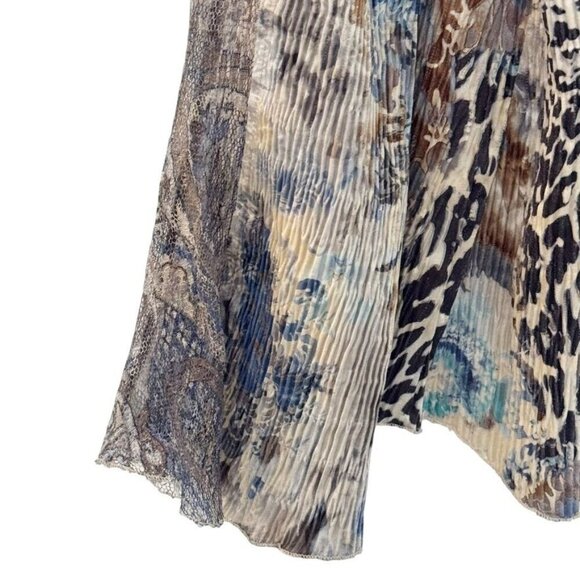 KOMAROV Blue Watercolor Ruffle Bell Sleeve Crinkle Blouse lace size Medium shirt - Picture 6 of 9